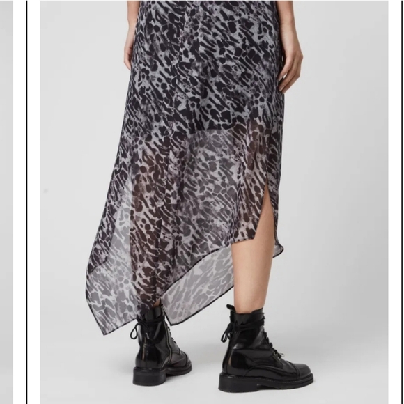 All Saints Women Rhea Ambient Pale Grey Asymmetrical Partially Lined Maxi Skirt - Picture 4 of 14